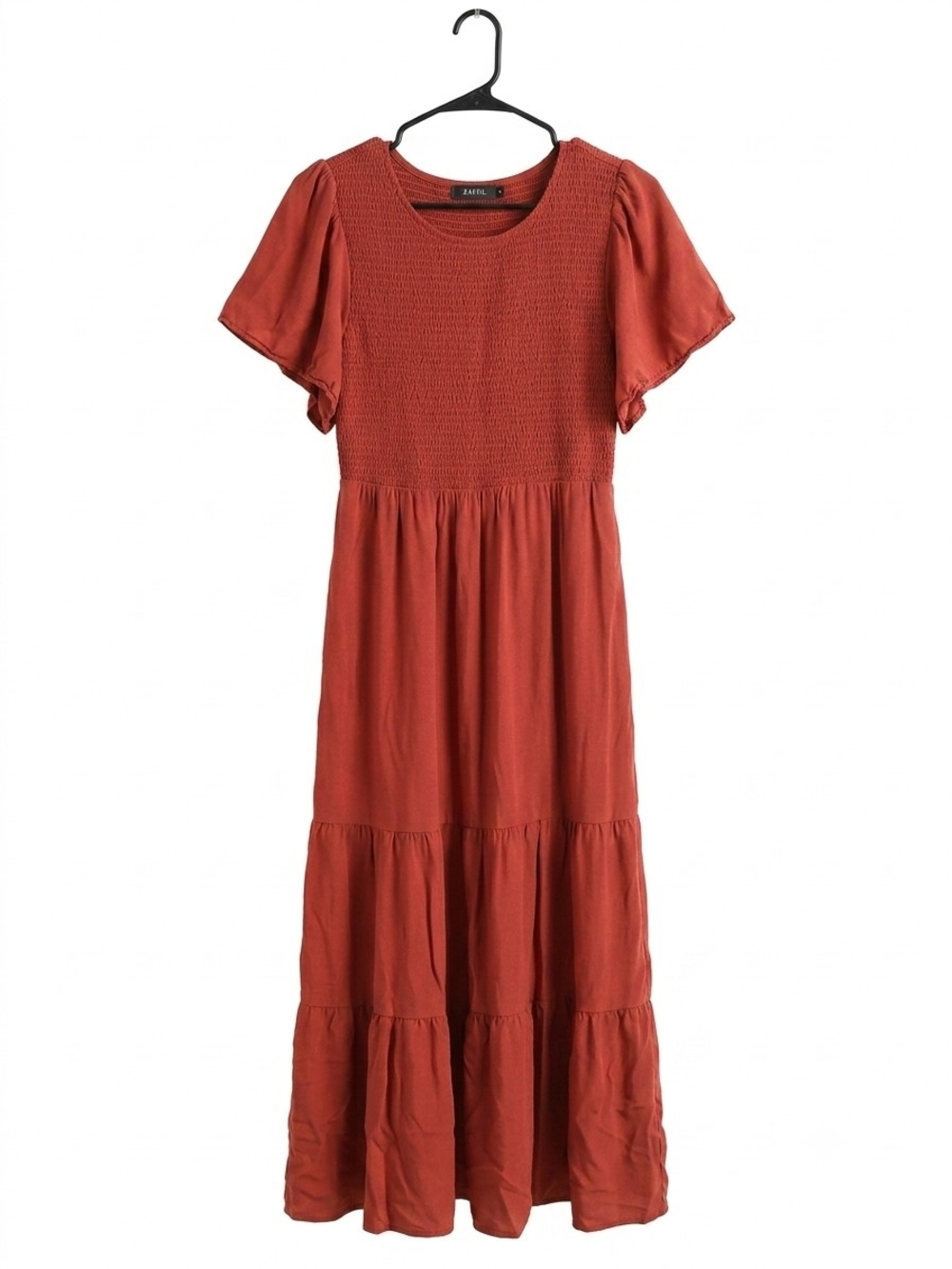 Zesica Zise M Smocked Bodice Tiered Maxi Dress in Rust. - Picture 2 of 9